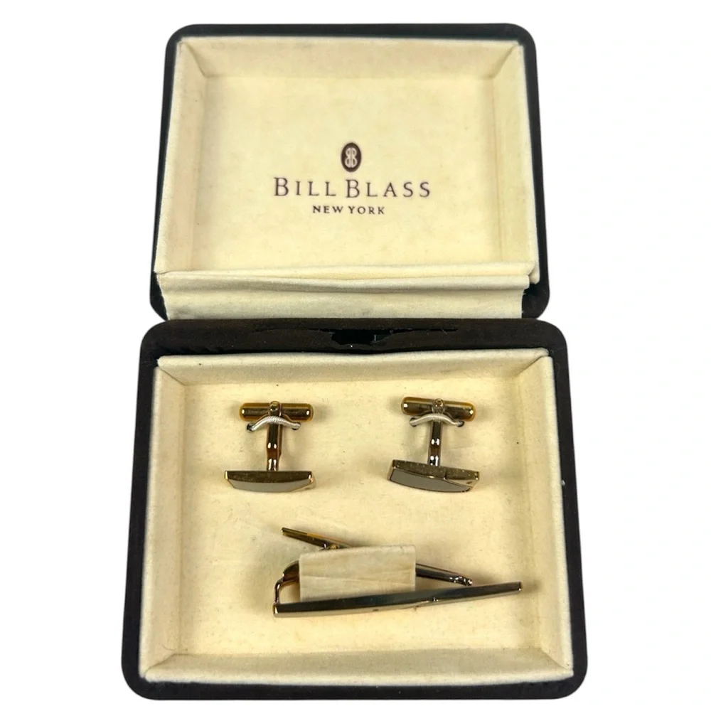Bill Blass Vintage Elegant Gold Cufflinks and Tie Bar